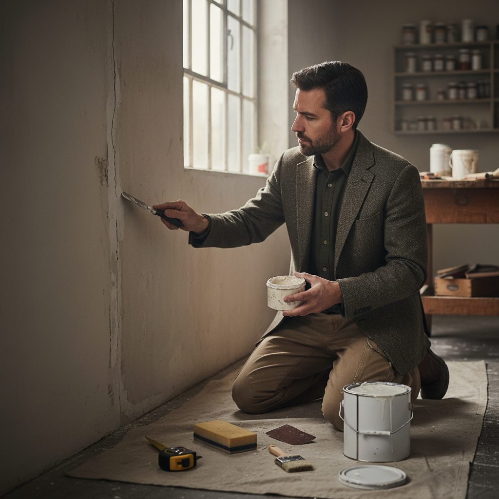 Réparation et rebouchage des fissures dans un mur intérieur